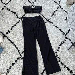 White fox set black satin